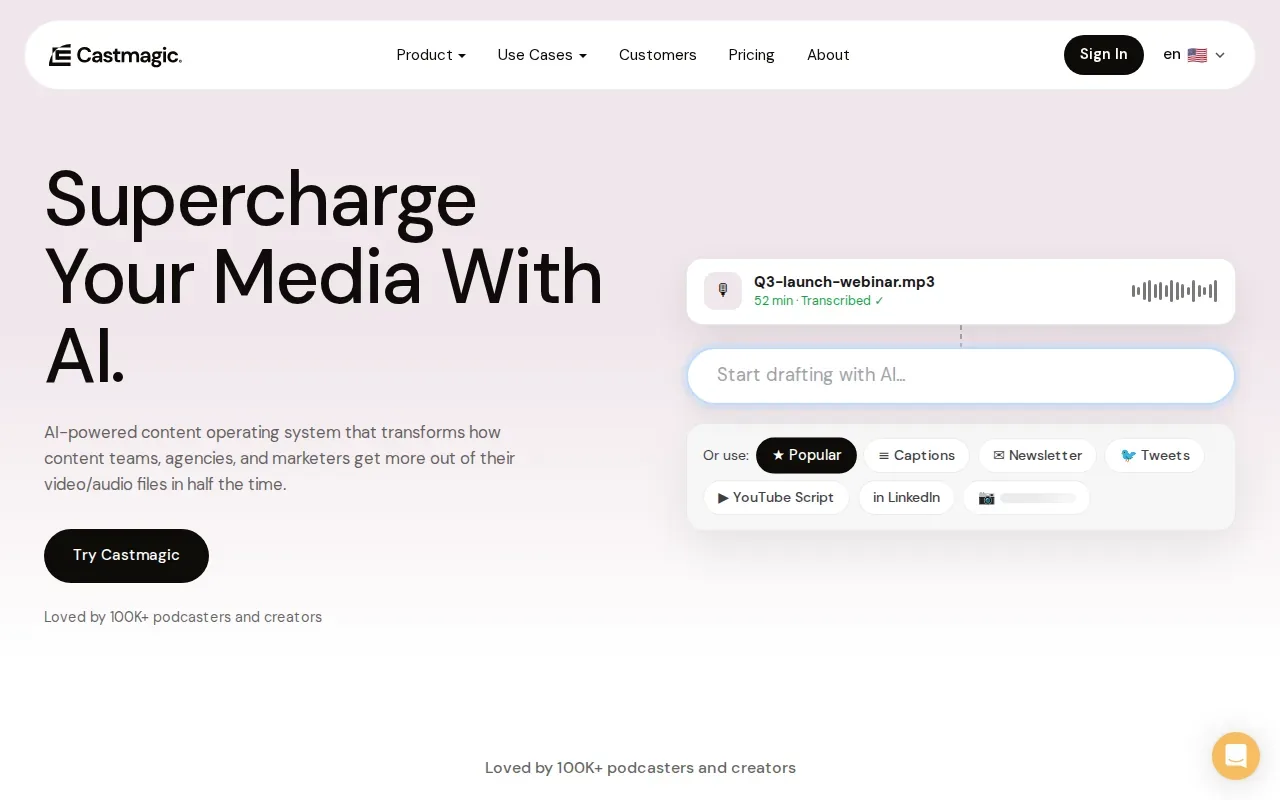 Screenshot of the Castmagic website