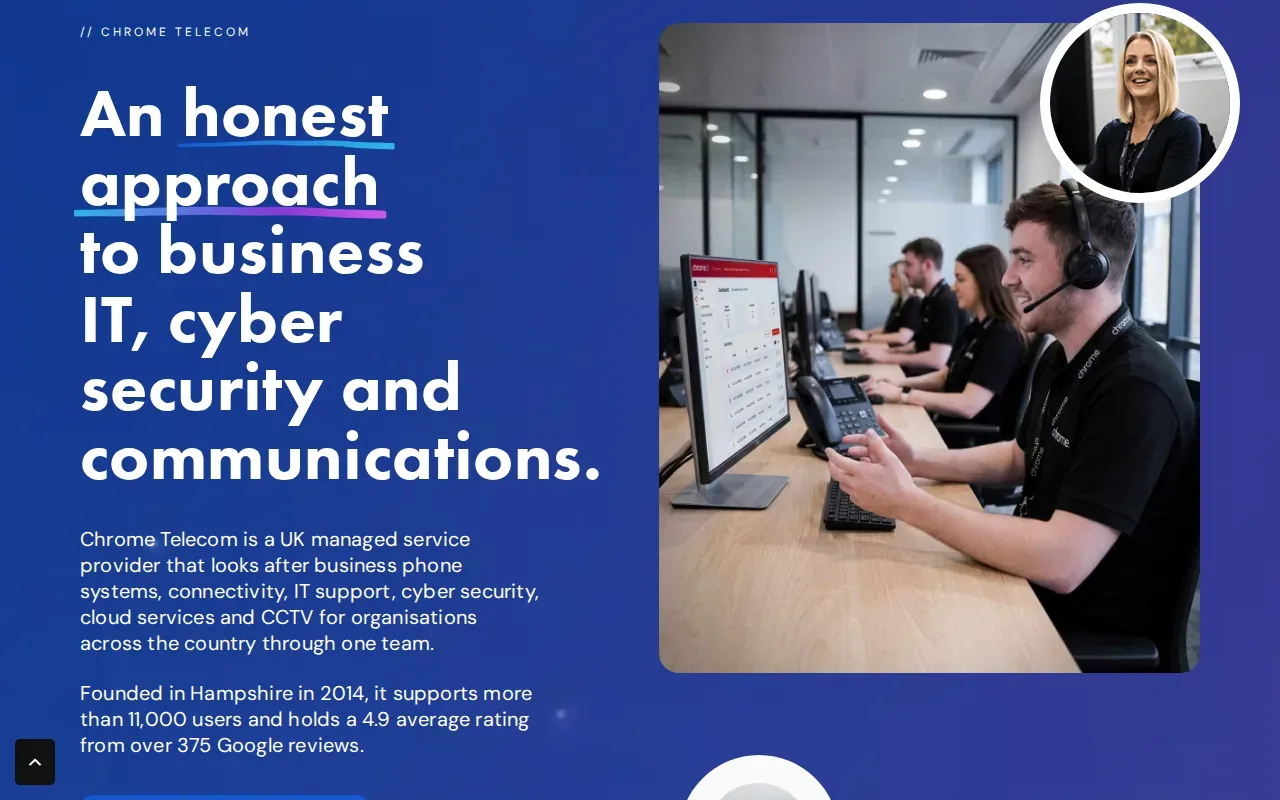 Screenshot of the Chrome Telecom website