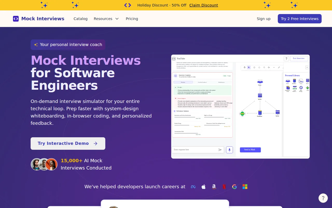 Screenshot of the Mockinterviews.dev website