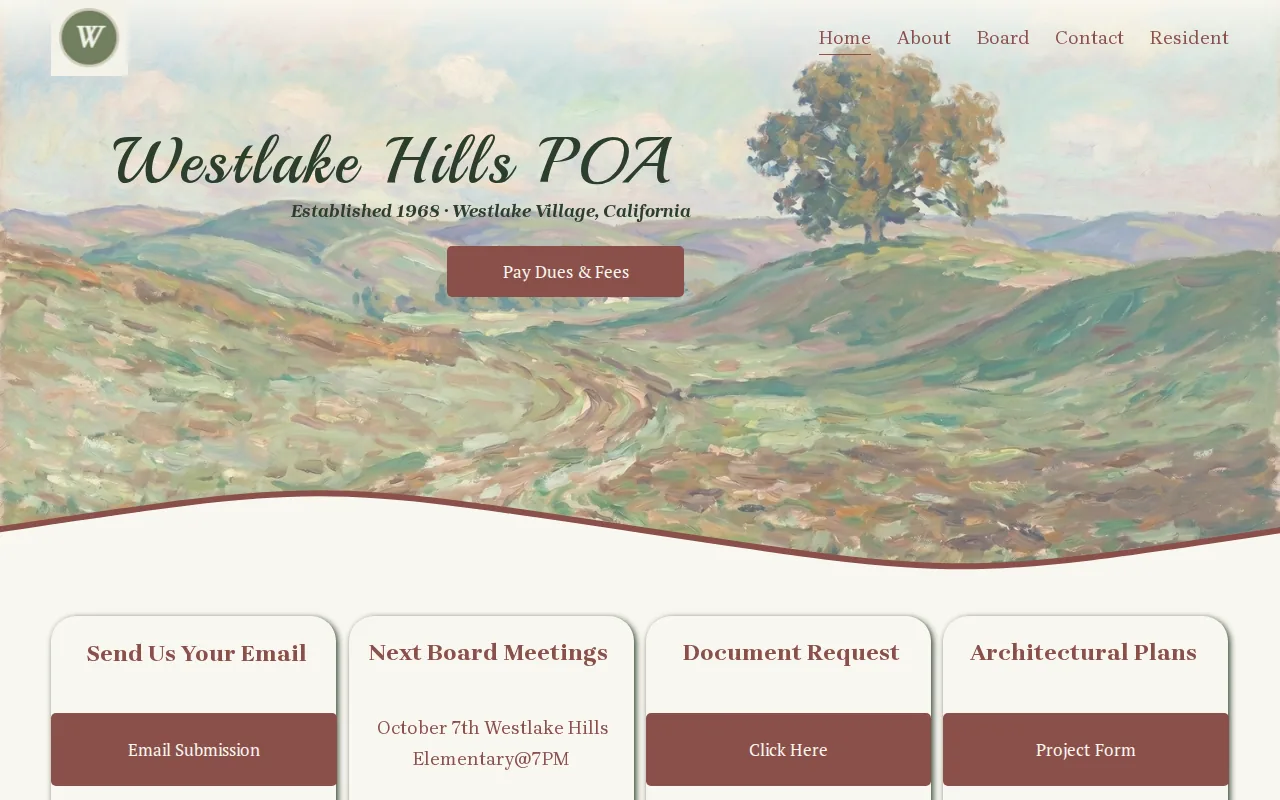 Screenshot of the Westlake Hills website