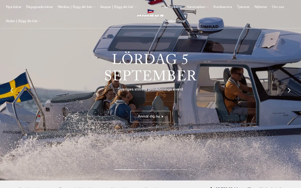 Screenshot of the Nimbus Stockholm website