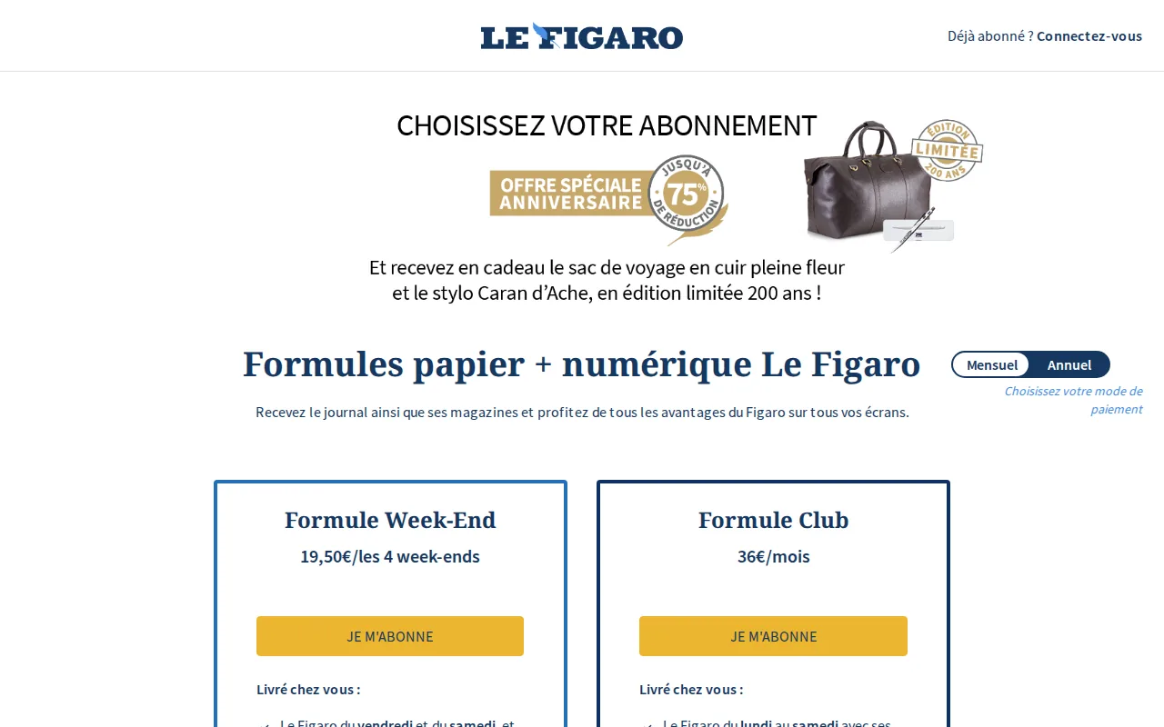 Screenshot of the Le Figaro website