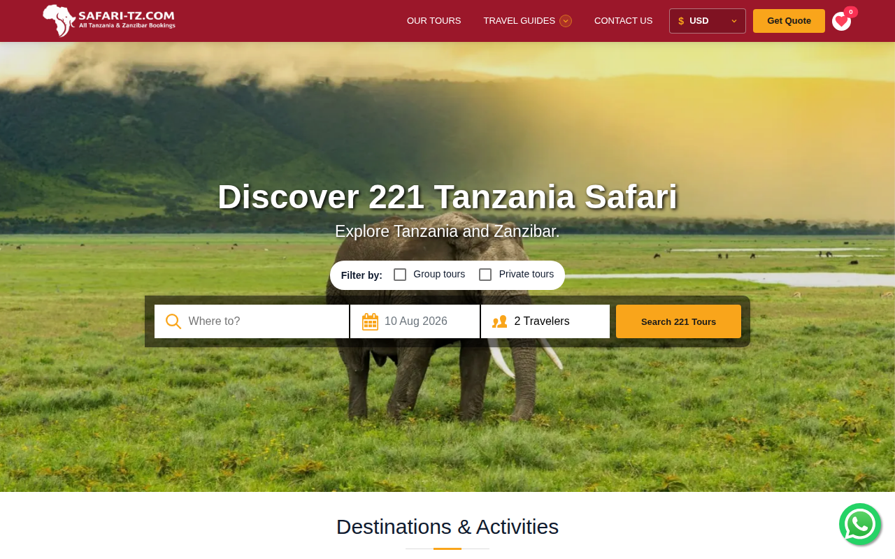 Safari TZ homepage screenshot