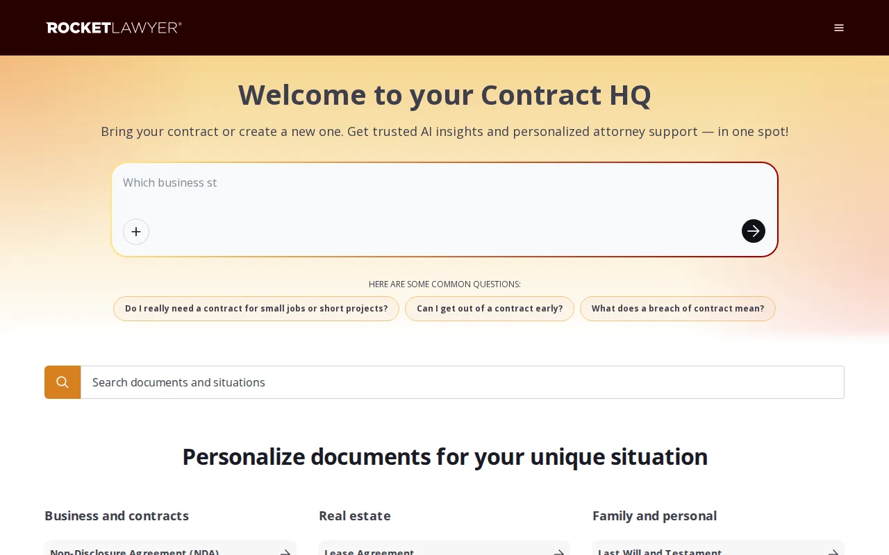 Rocket Lawyer: visual reference for 3. Rocket Lawyer, Broad coverage with reviewable legal documents