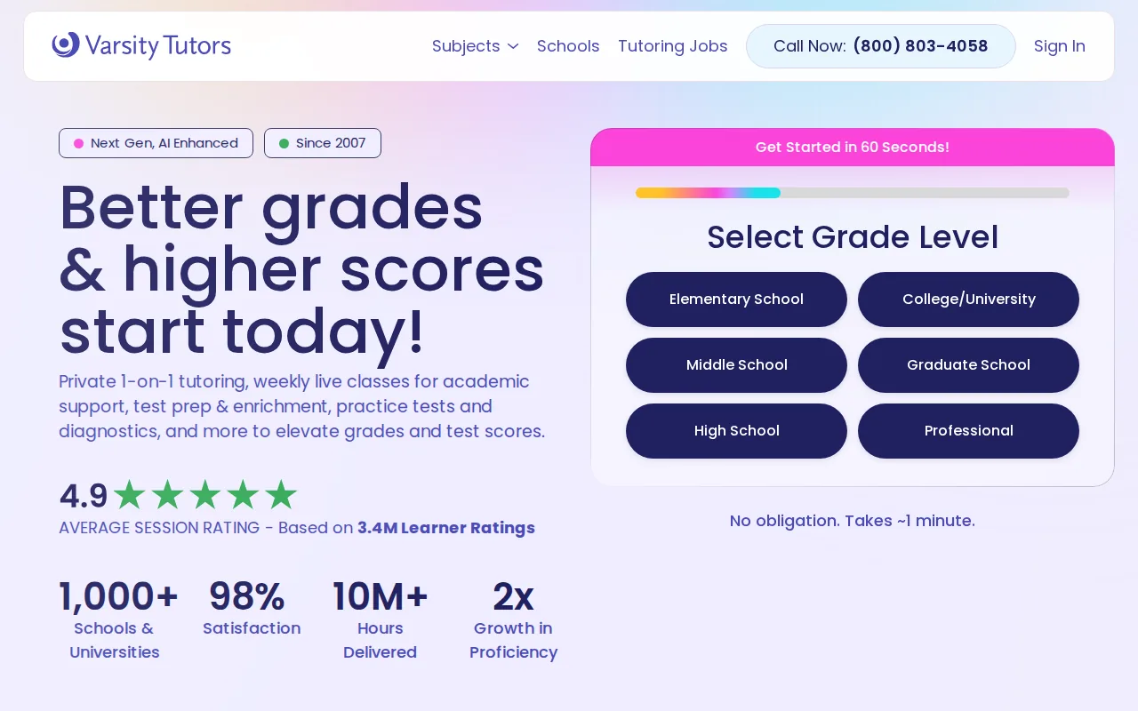 Varsity Tutors: visual reference for 8. Varsity Tutors — One-on-one tutoring for learners who need personal support