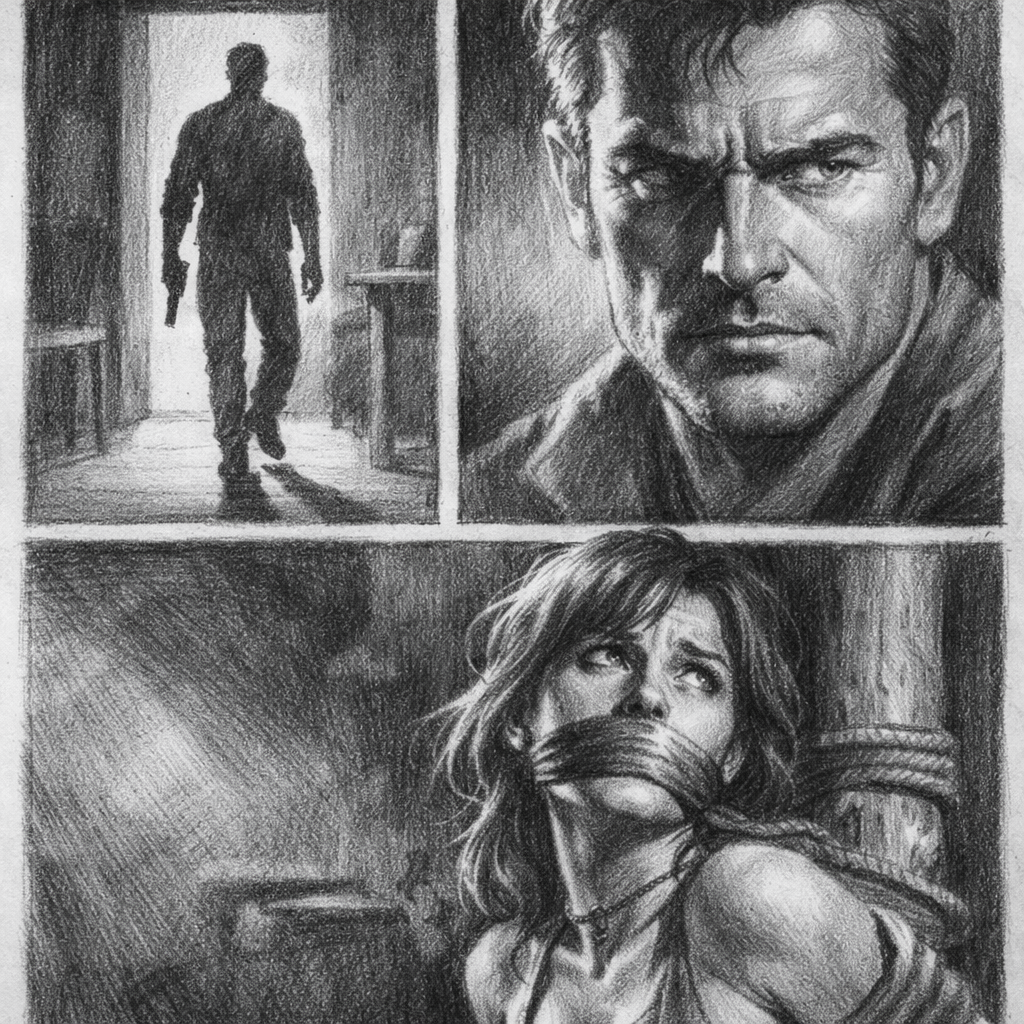 A realistic illustration of a comic panel with deep shadows drawn using a soft graphite pencil, showing the contrast between light and dark areas. Alt: Prismacolor style shading for comics