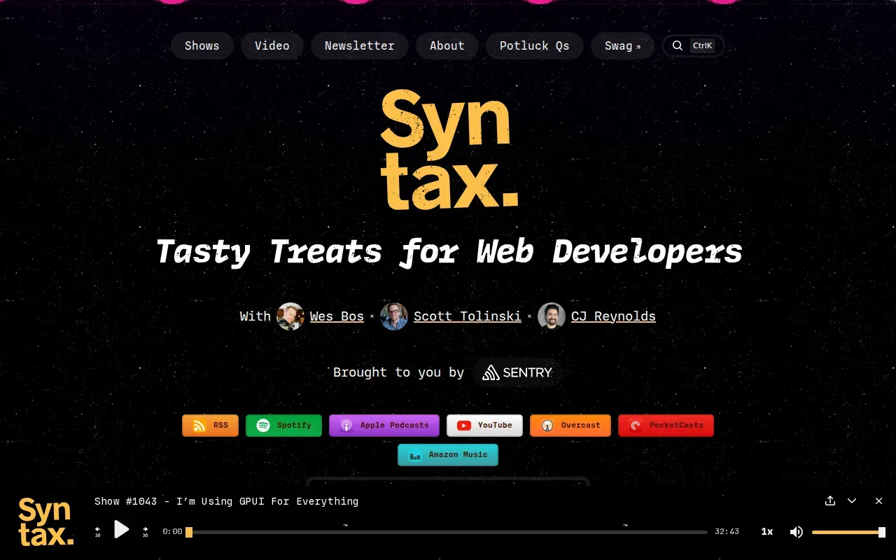 Screenshot of the Syntax website