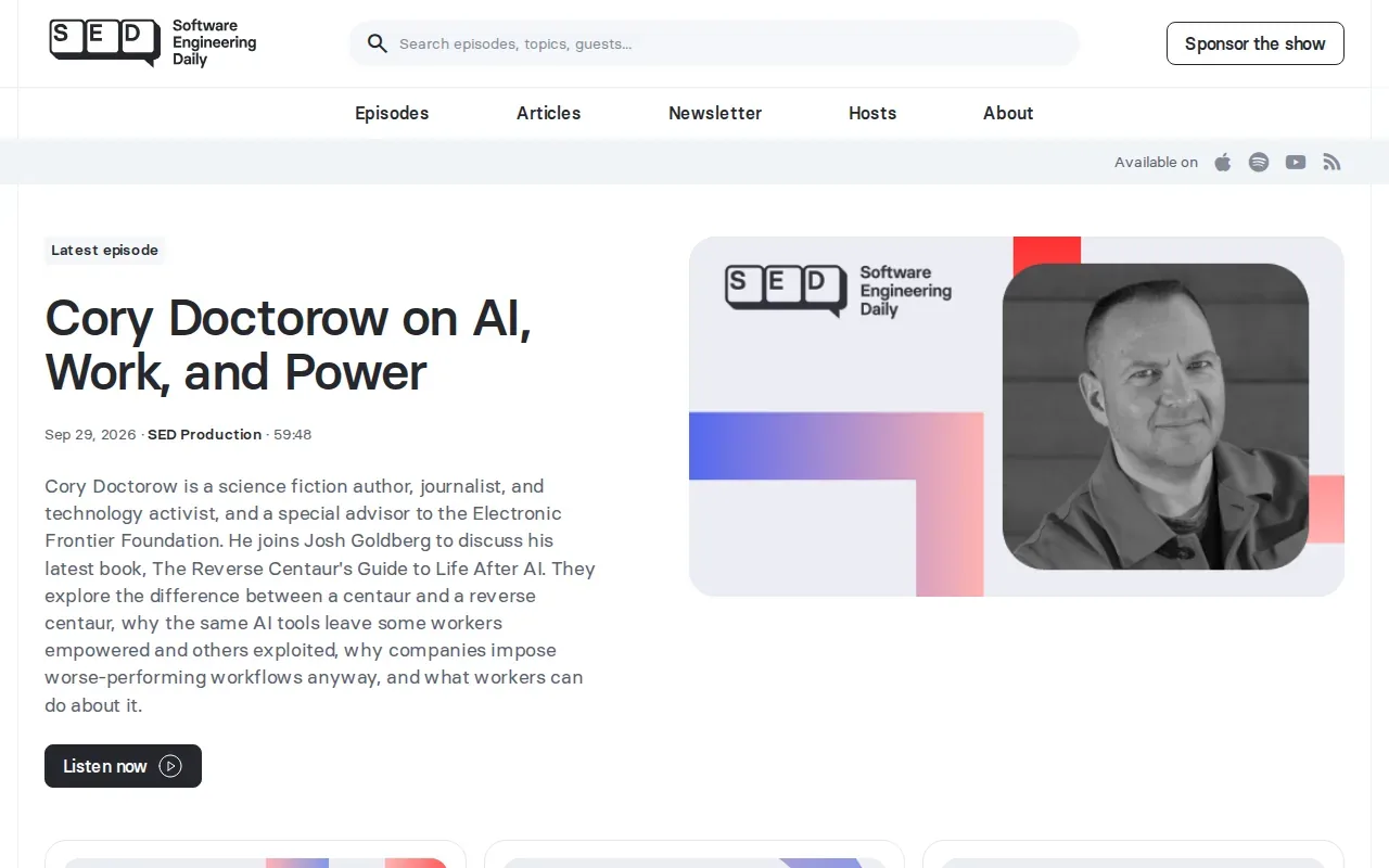 Screenshot of the Software Engineering Daily website