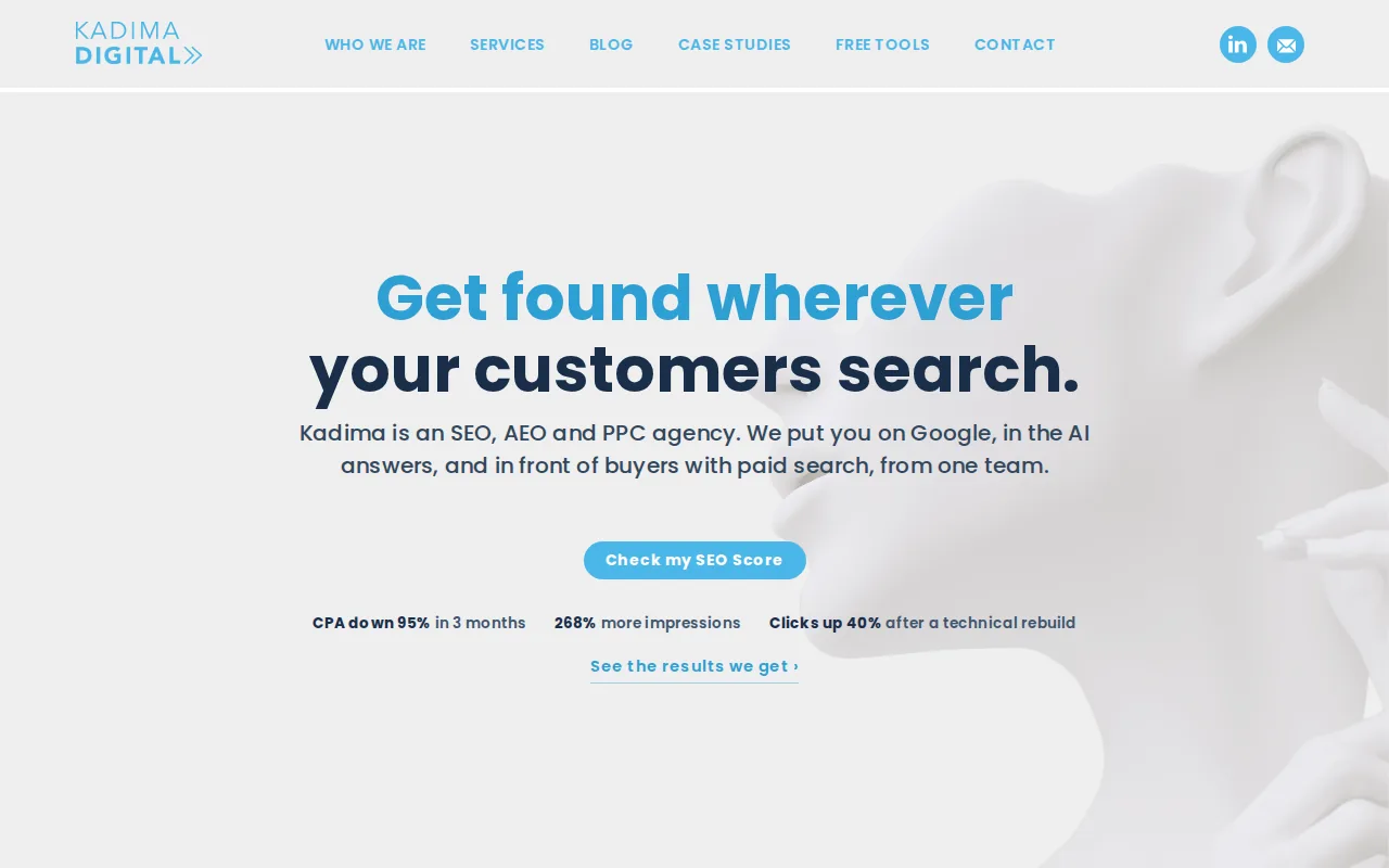 Best PPC Agencies for Revenue-Focused Growth 1 Screenshot of the Kadima Digital website