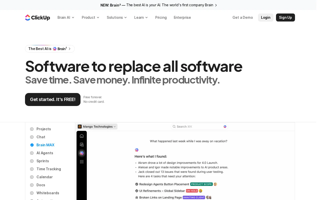 Screenshot of the ClickUp website