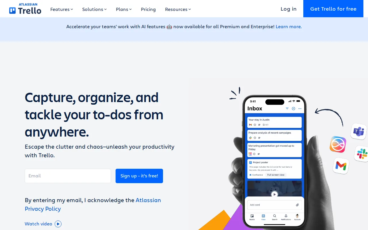 Screenshot of the Trello website