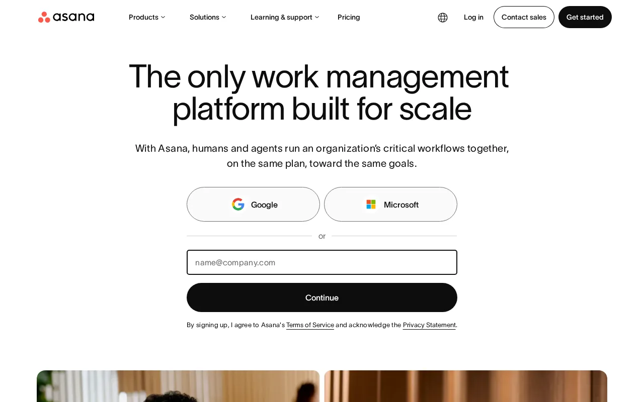 Screenshot of the Asana website