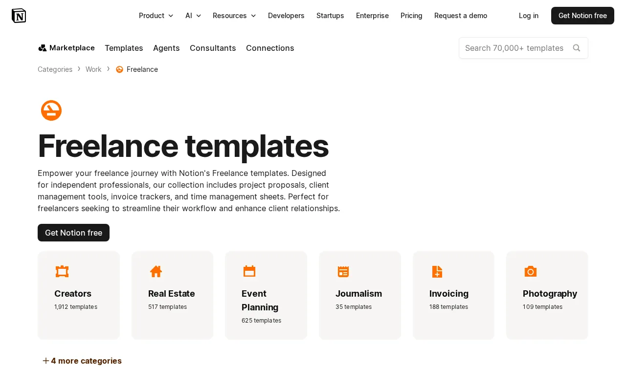 Screenshot of the Notion website