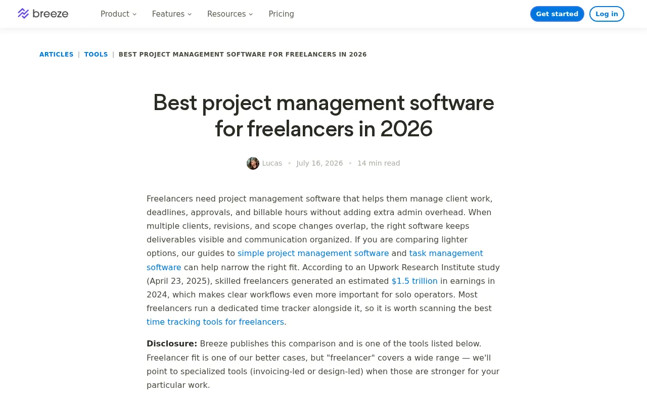 Screenshot of the Breeze website