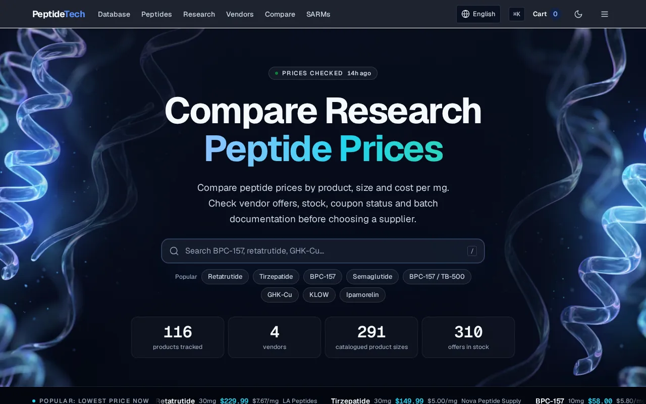 Screenshot of the PeptideTech website