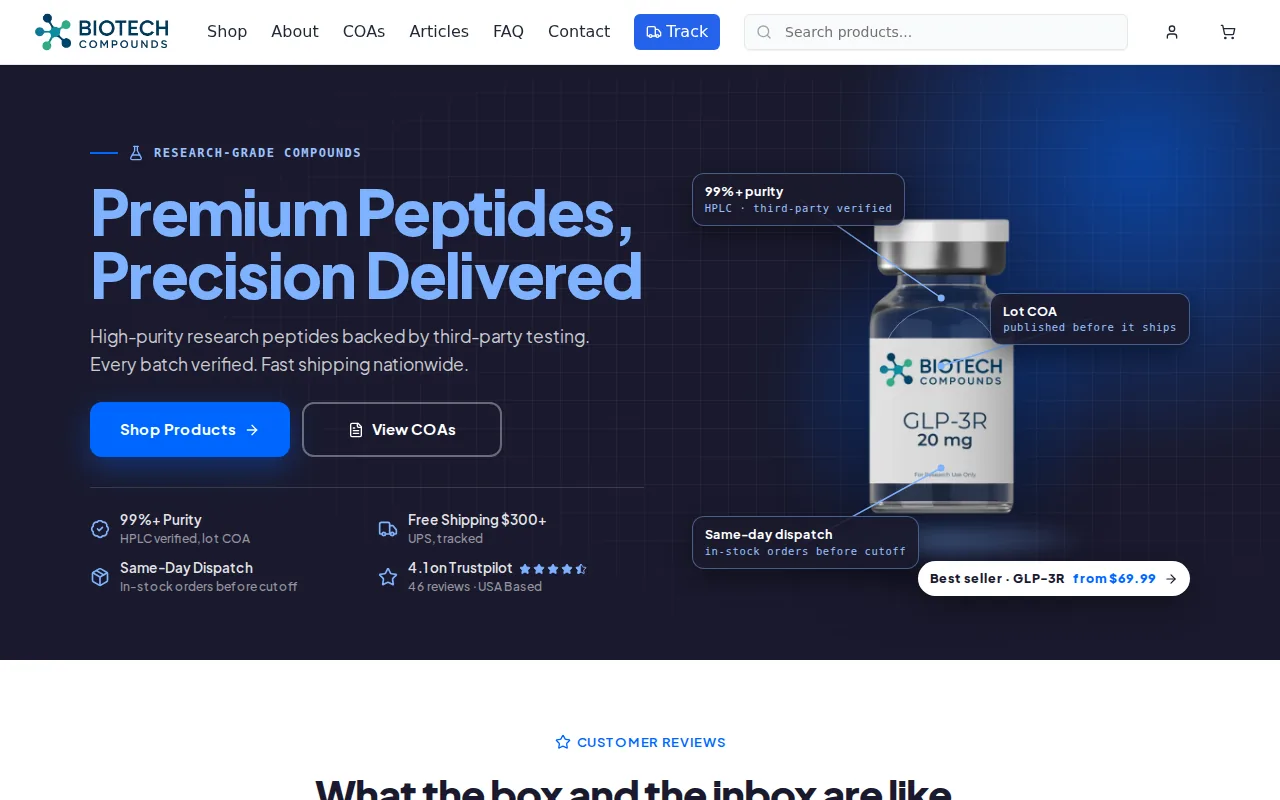 Screenshot of the Biotech Compounds website