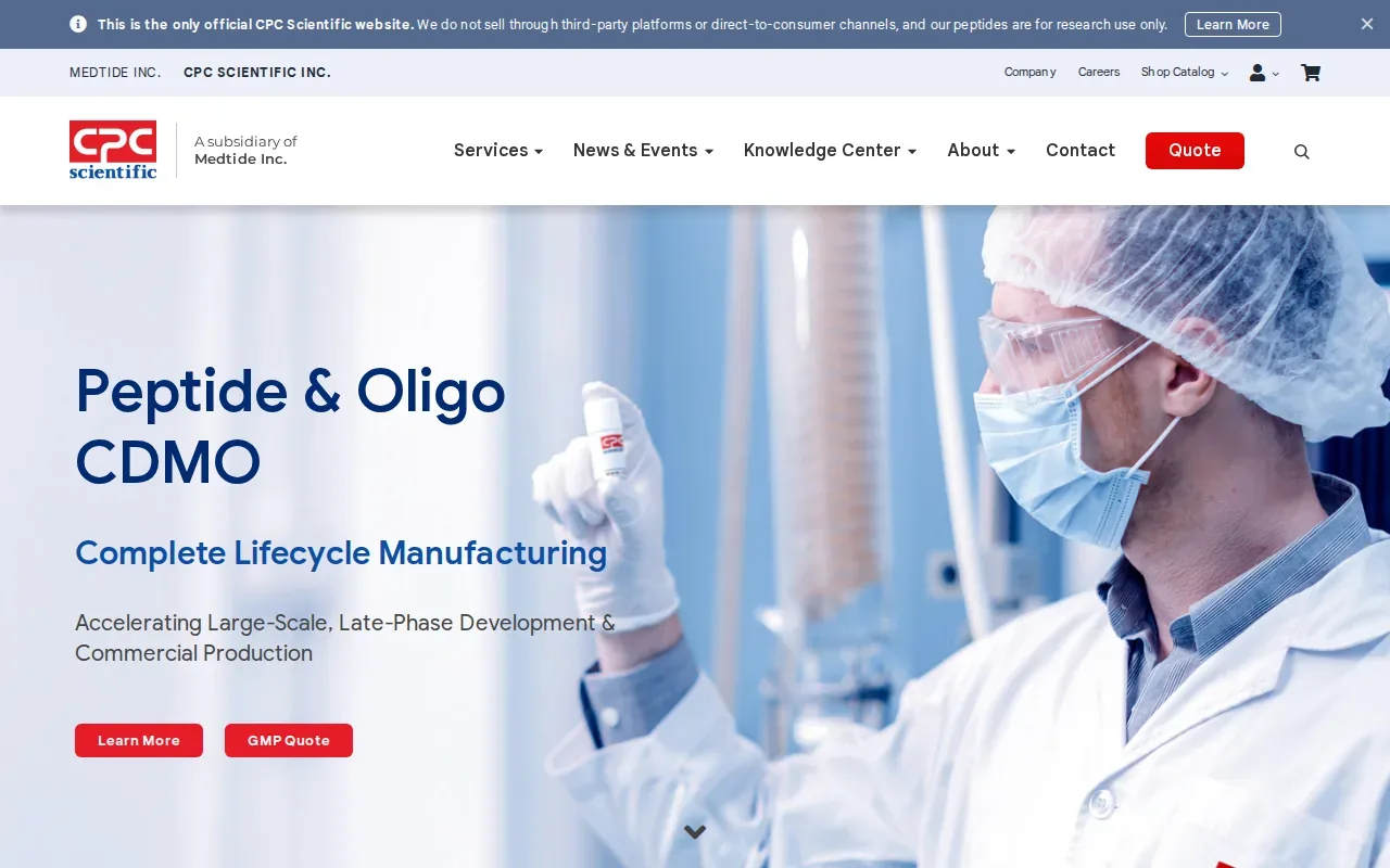 Screenshot of the CPC Scientific website