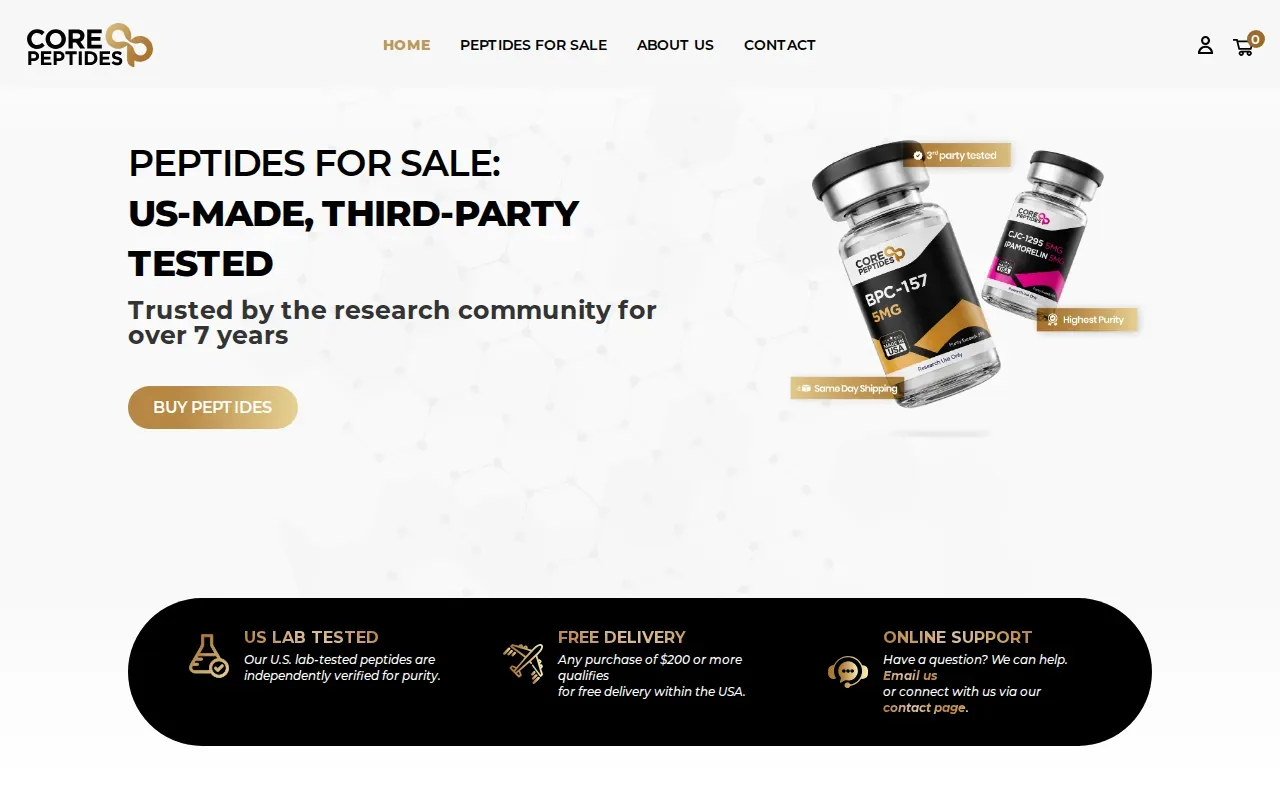 Screenshot of the Core Peptides website