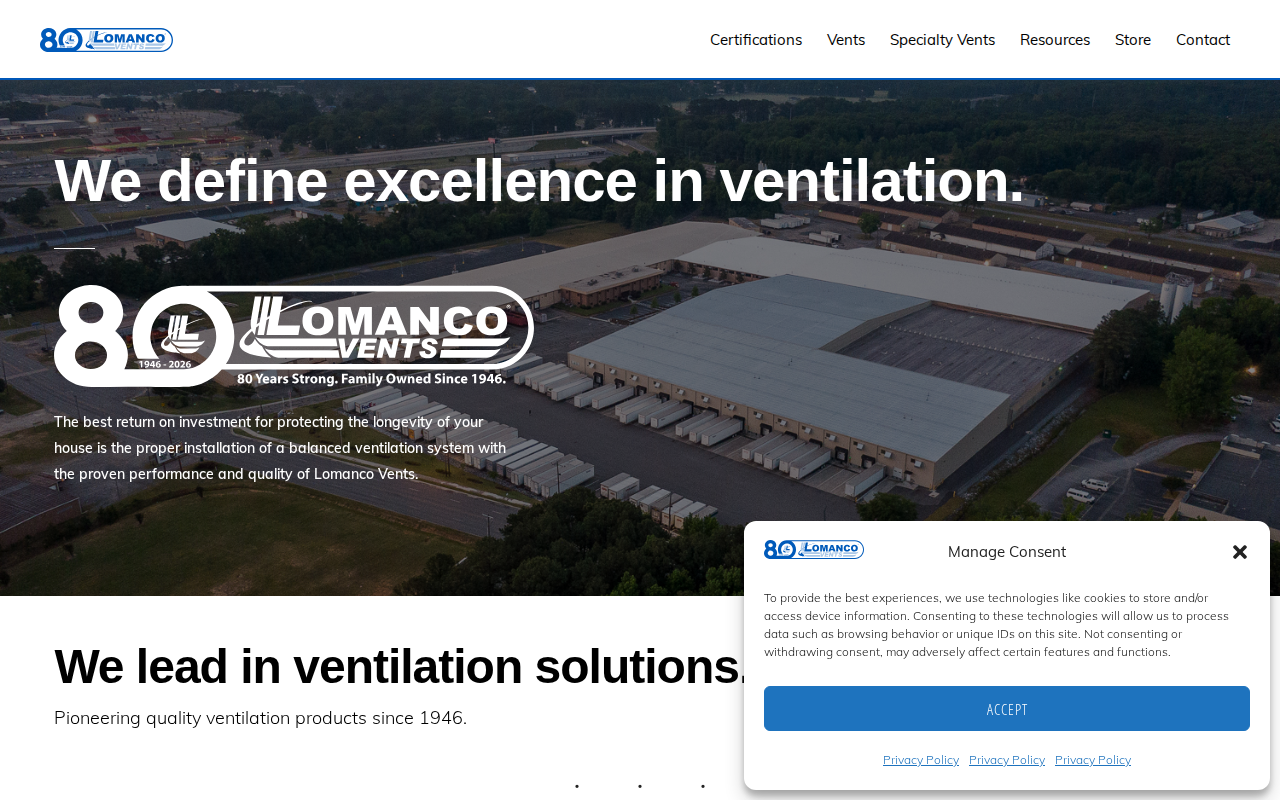 Lomanco product homepage screenshot