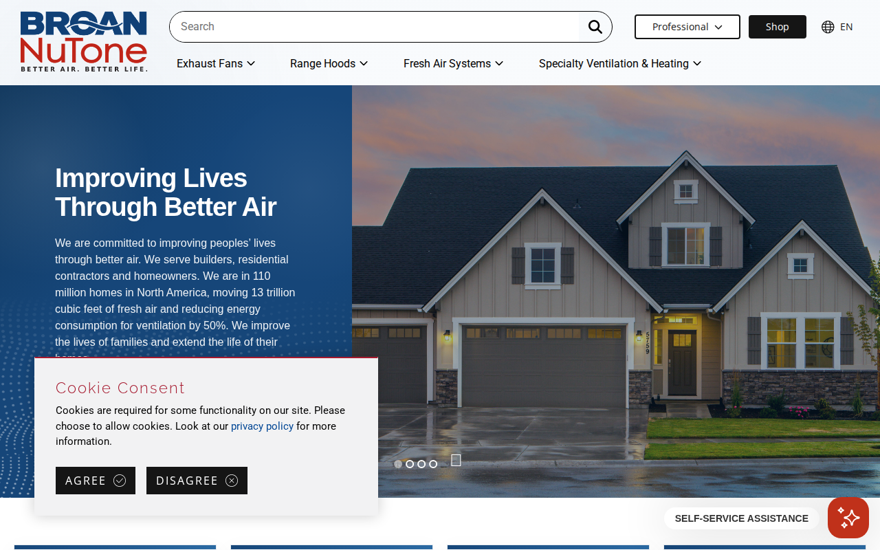 Broan‑NuTone Roof Mount Fan homepage screenshot