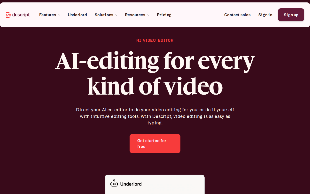 Descript homepage screenshot