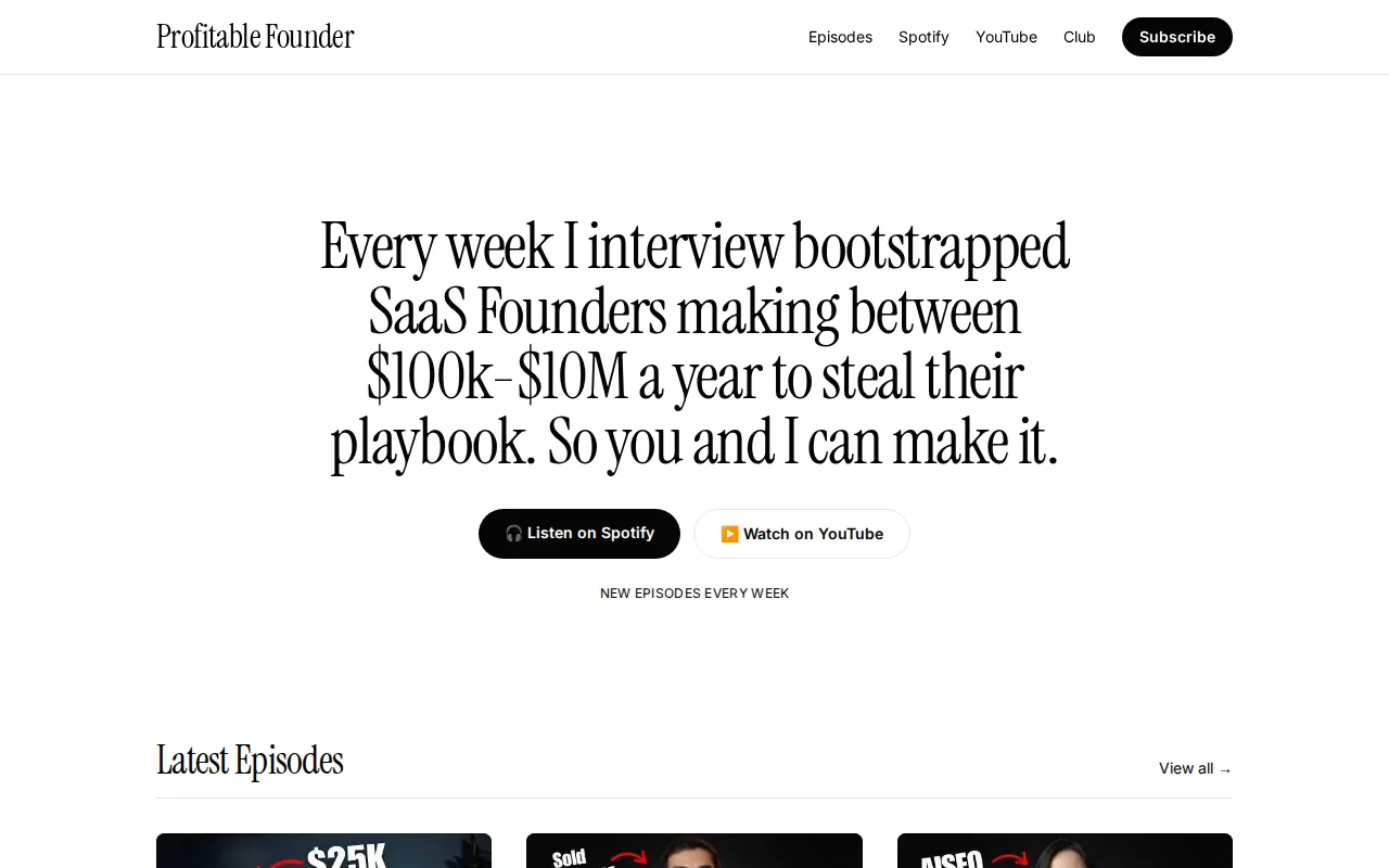 Profitable Founder Podcast: visual reference for 1. Profitable Founder Podcast , Our Top Pick for SaaS Founders at $5K, $50K MRR