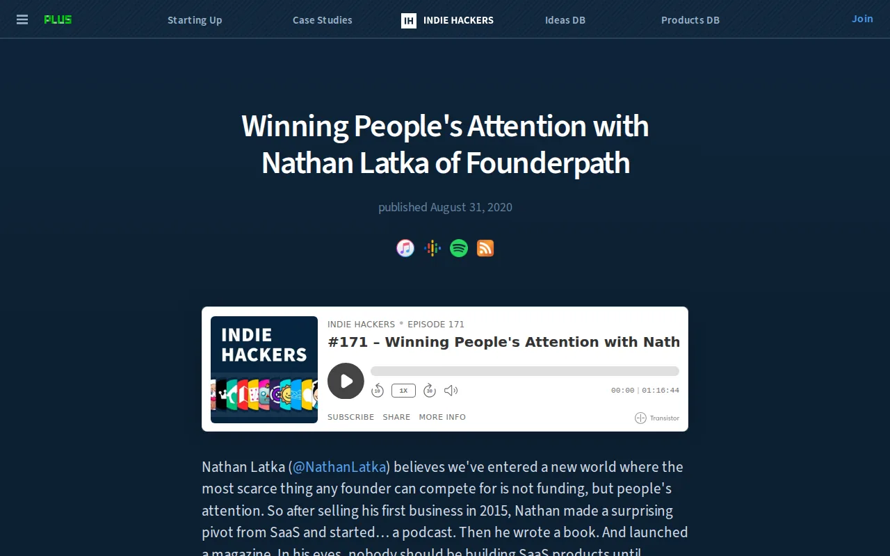 Indie Hackers Podcast: visual reference for 3. Indie Hackers Podcast , Raw Stories from Bootstrapped Builders