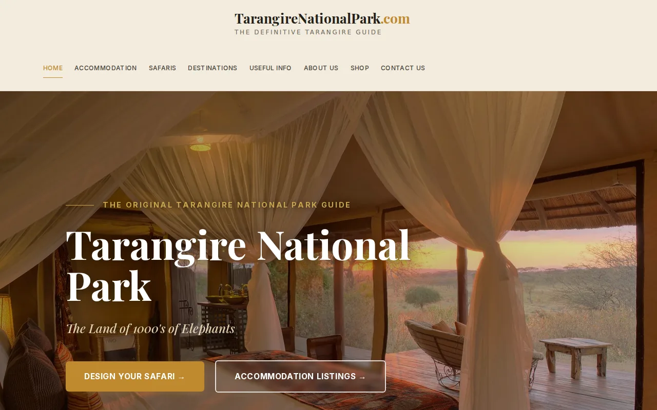 Screenshot of the Tarangire National Park website