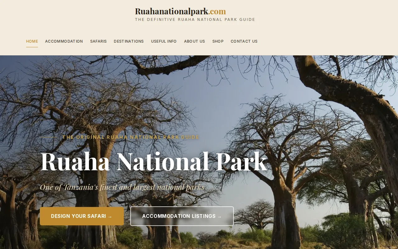 Screenshot of the Ruaha National Park website