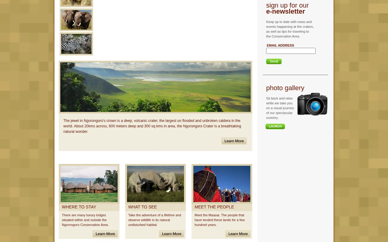 Screenshot of the Ngorongoro Crater website