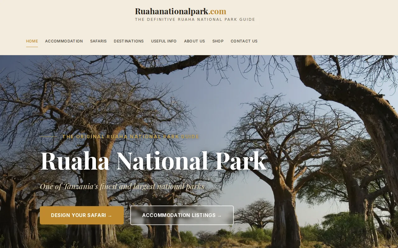 Screenshot of the Ruaha National Park website