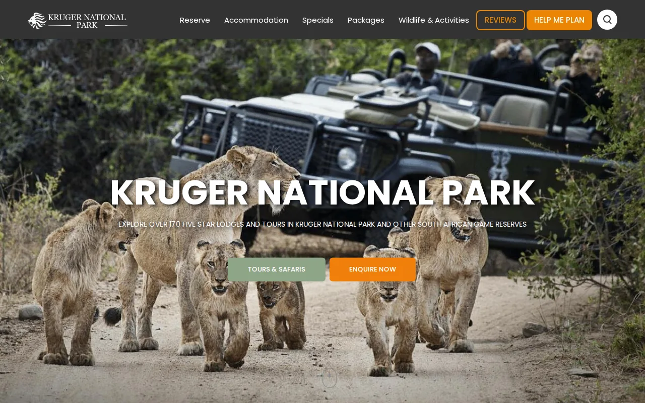 Screenshot of the Kruger National Park website