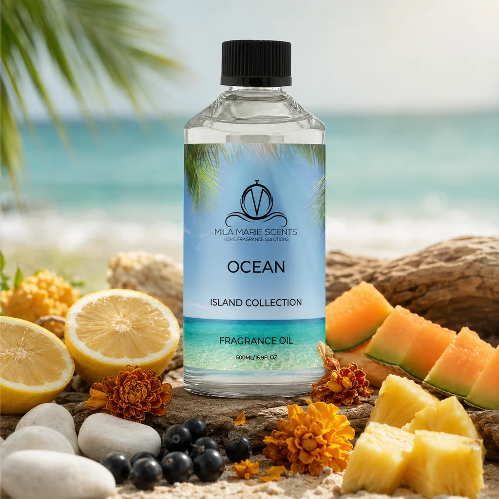 Ocean: visual reference for 4. Ocean | Lemon & Tropical Fruit · Blackcurrant · White Cedar & Musk