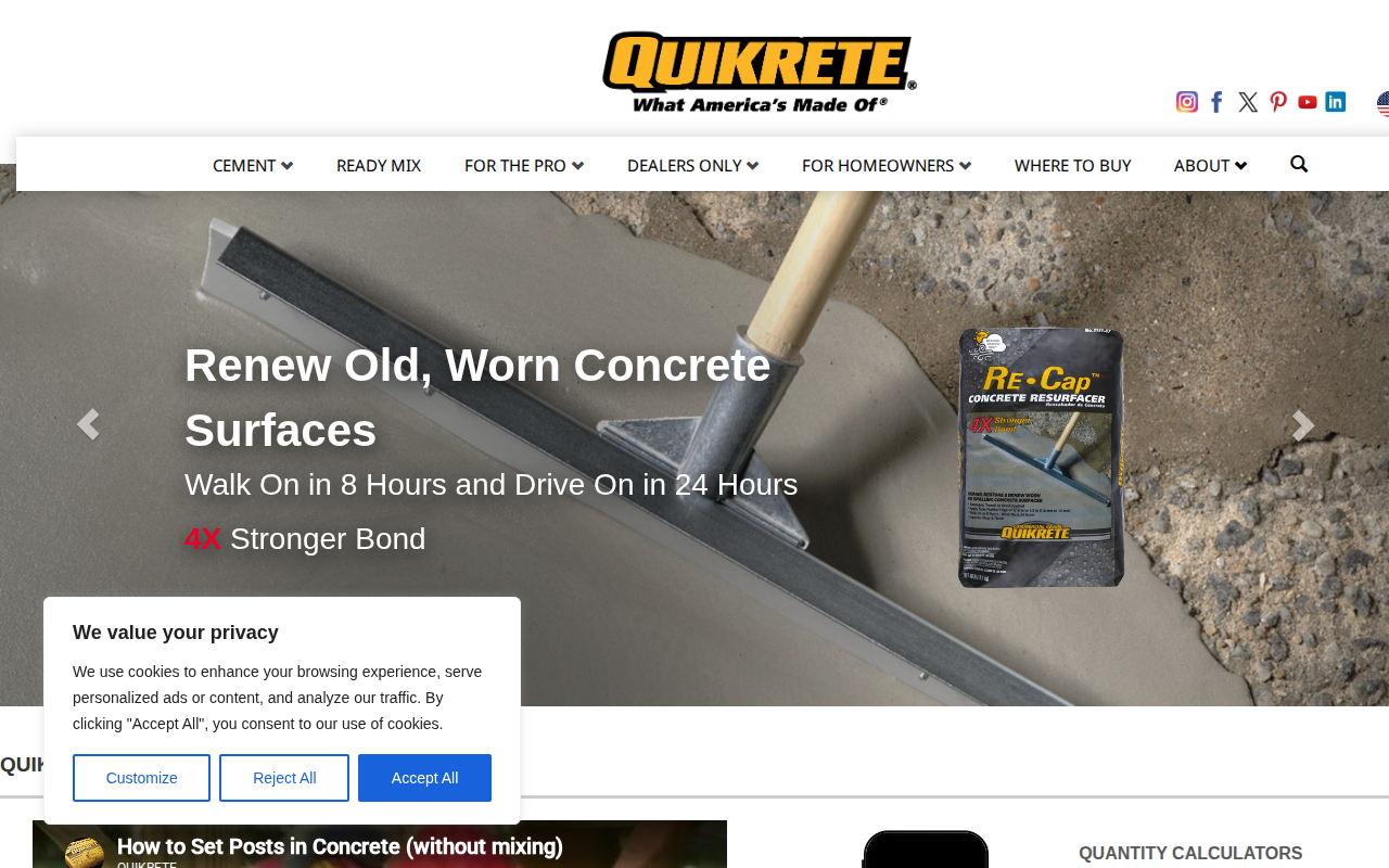 Quikrete homepage screenshot