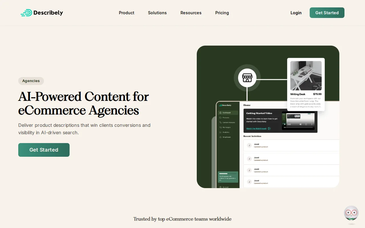 Screenshot of the Describely: bulk product content for large ecommerce catalogs website