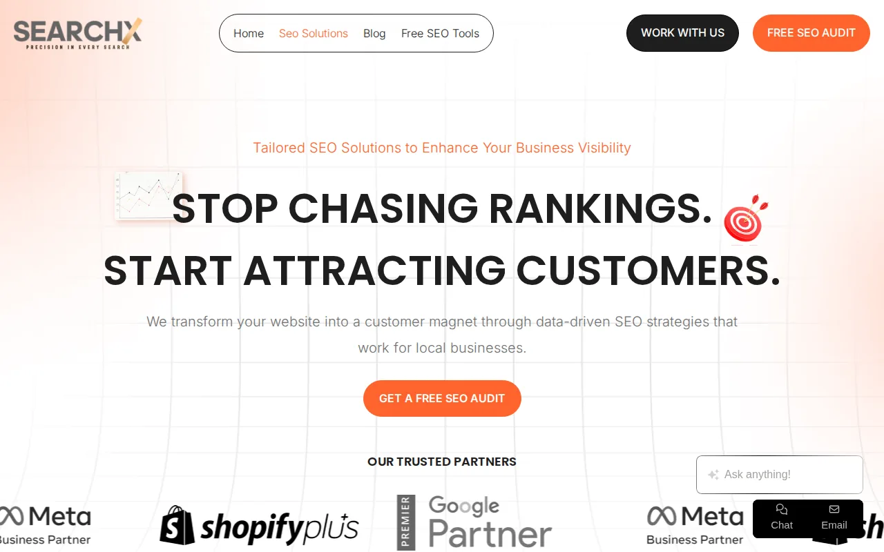 Screenshot of the SearchX website