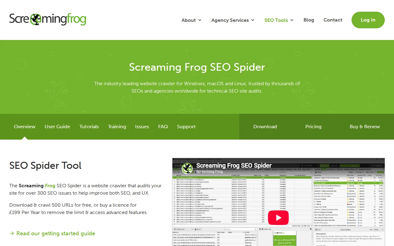Screenshot of the Screaming Frog SEO Spider website