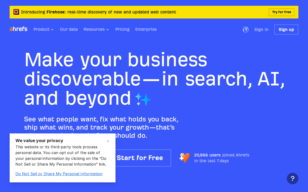 Ahrefs homepage screenshot