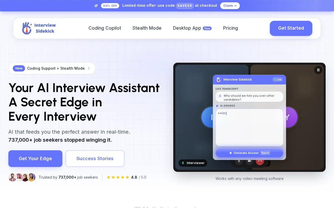 Screenshot of the Interview Sidekick website