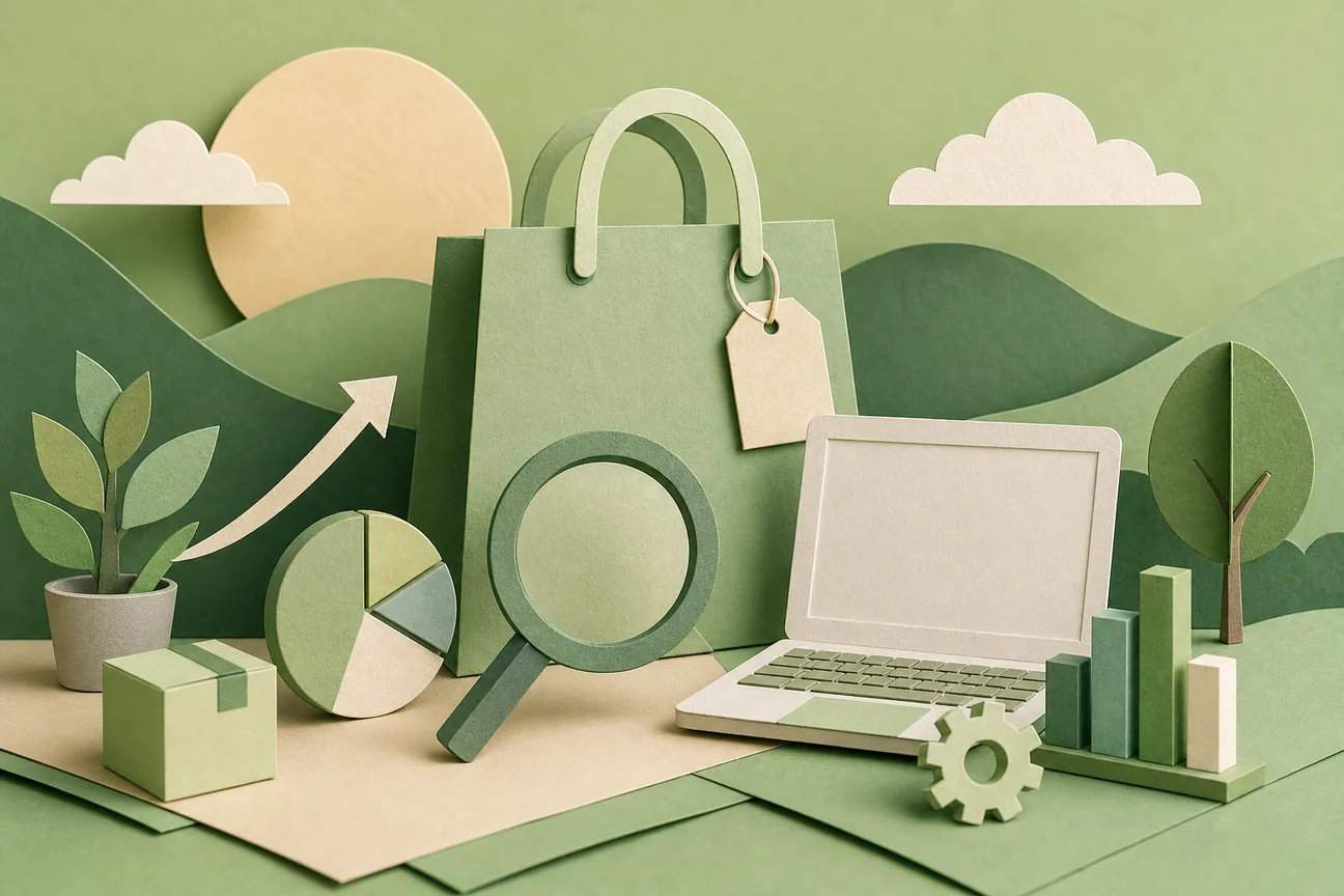 Papercraft illustration of Best Shopify SEO App: 6 Picks for 2026