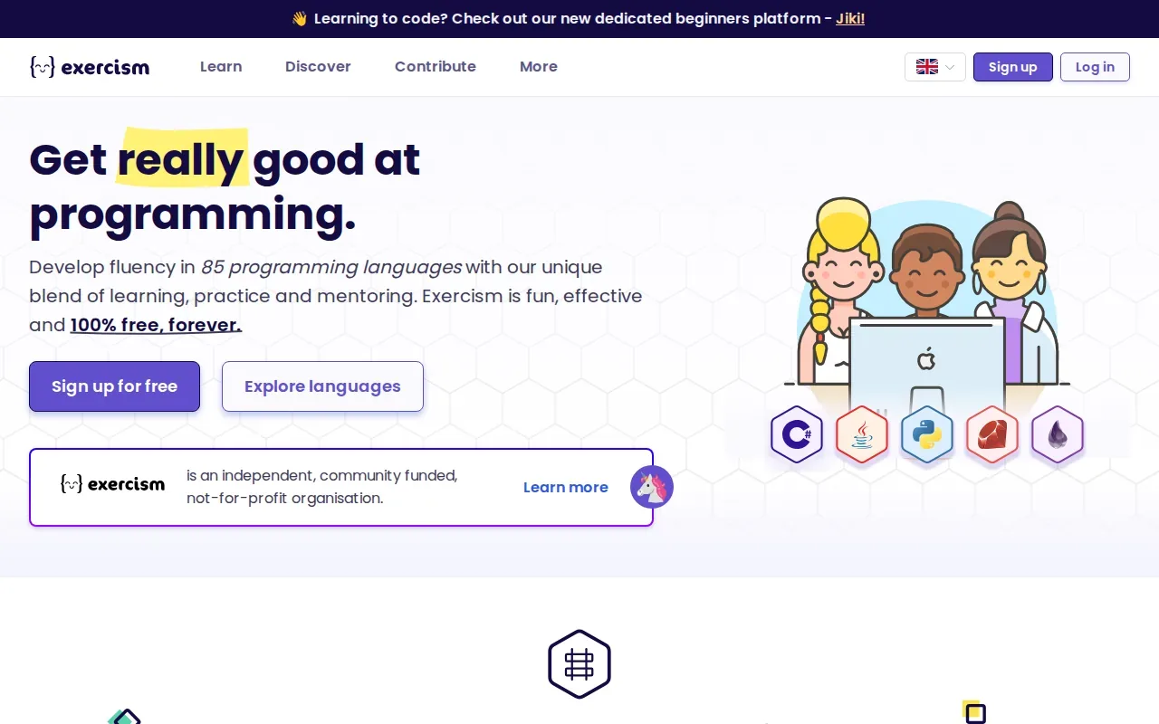 Screenshot of the Exercism website