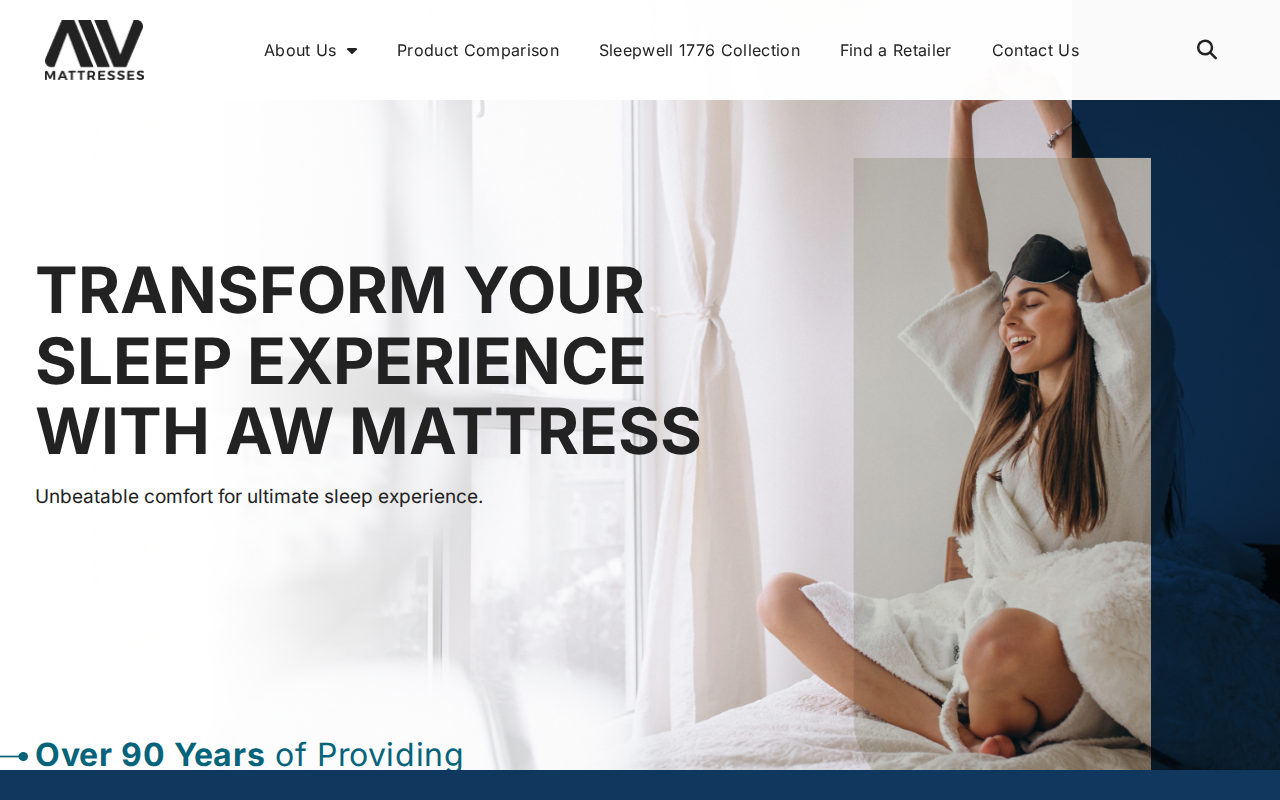 SleepWell Smart Bed homepage screenshot