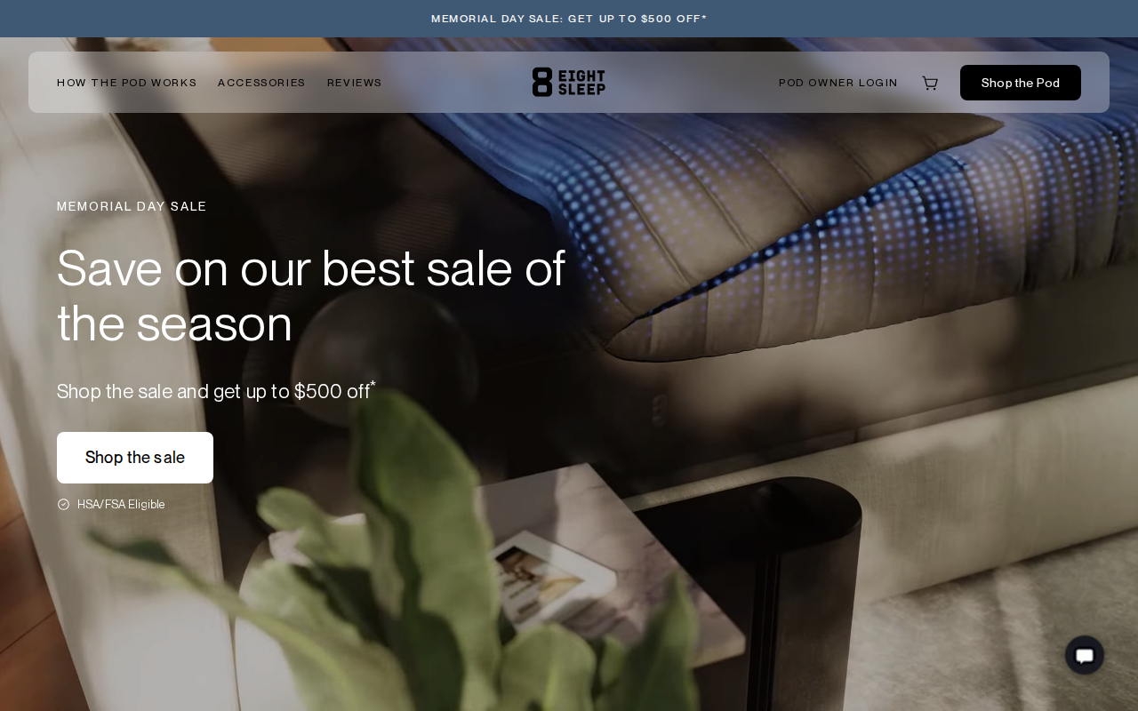 Eight Sleep Pod Pro homepage screenshot