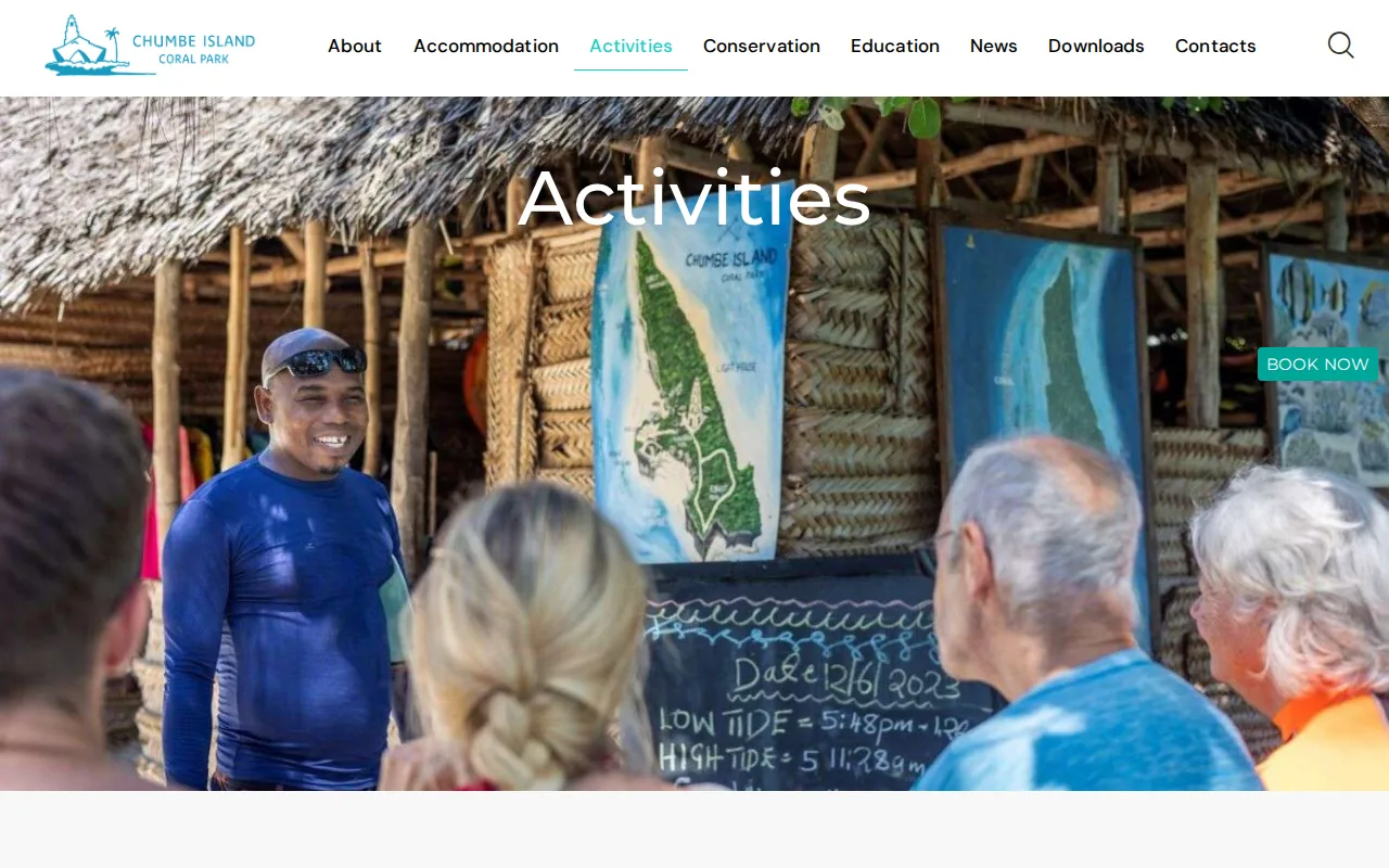Screenshot of the Chumbe Island website