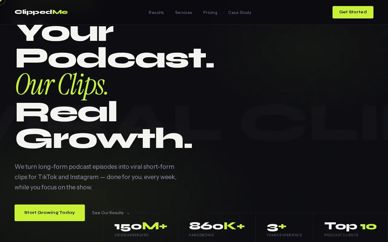 Screenshot of the ClippedMe website