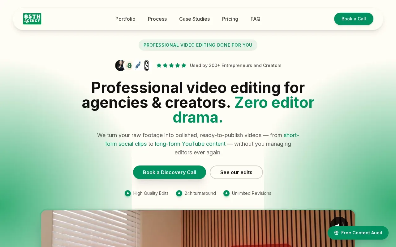 Screenshot of the 85thAgency website