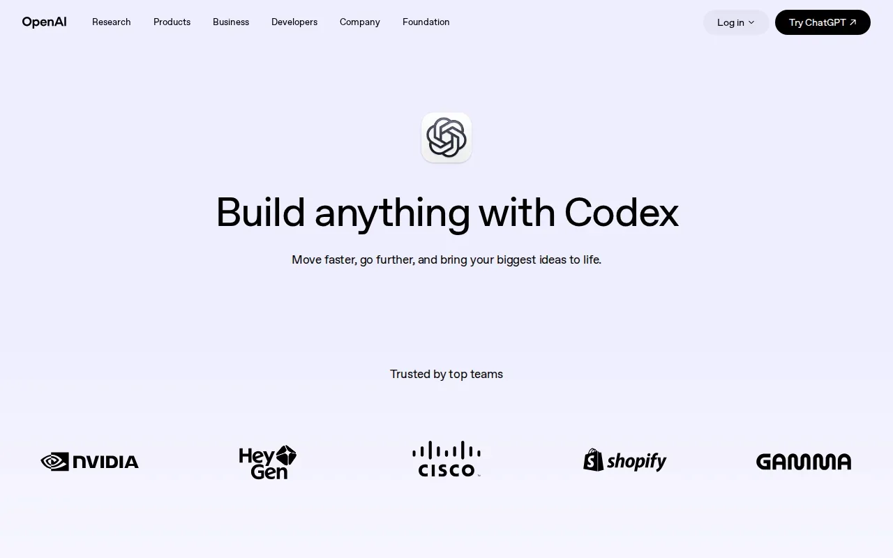 Screenshot of the Codex by OpenAI website