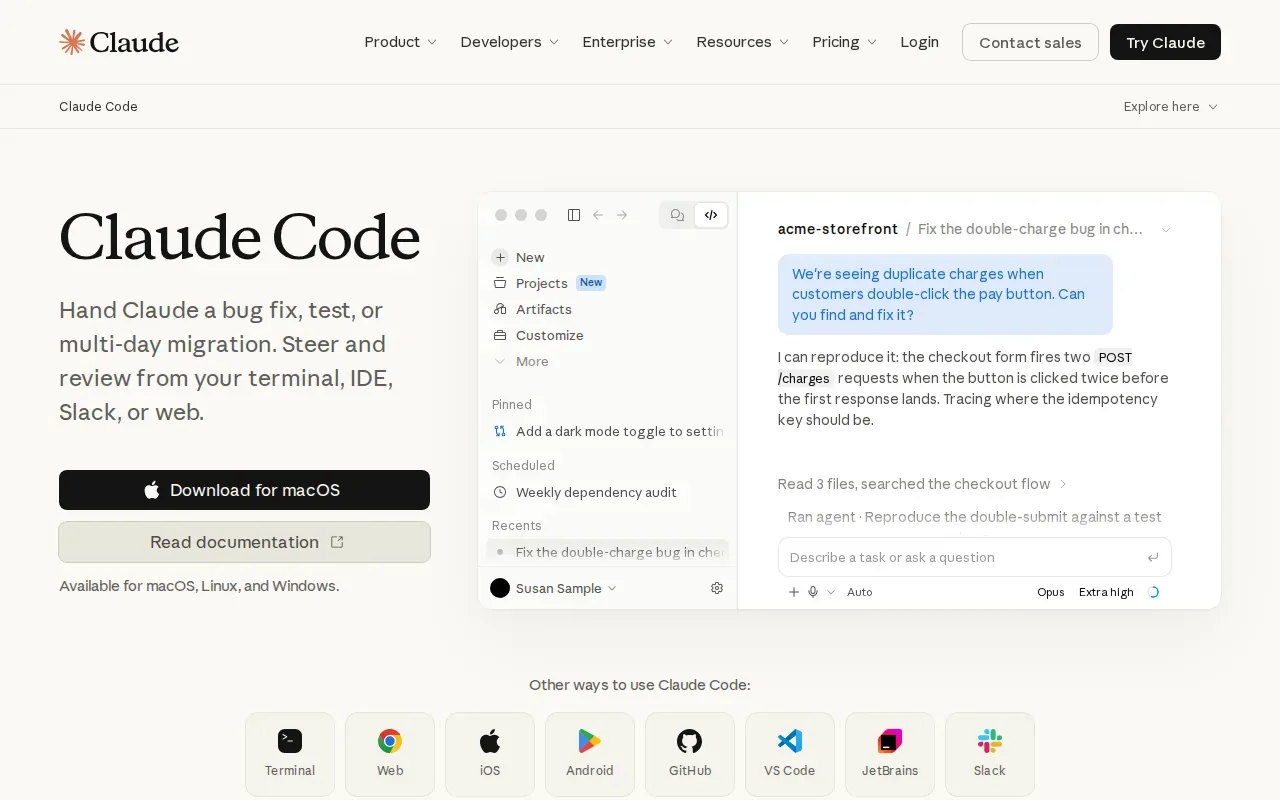 Screenshot of the Claude Code by Anthropic website