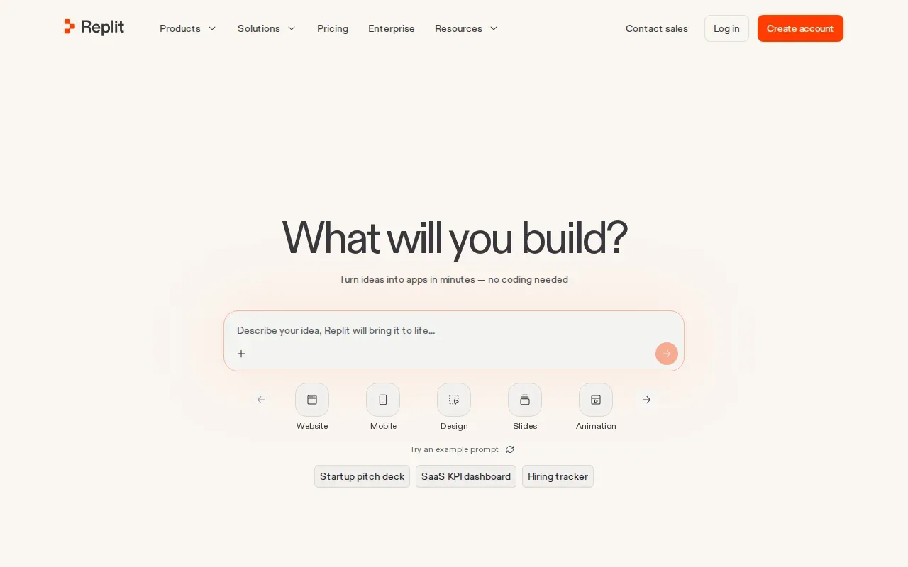 Screenshot of the Replit website