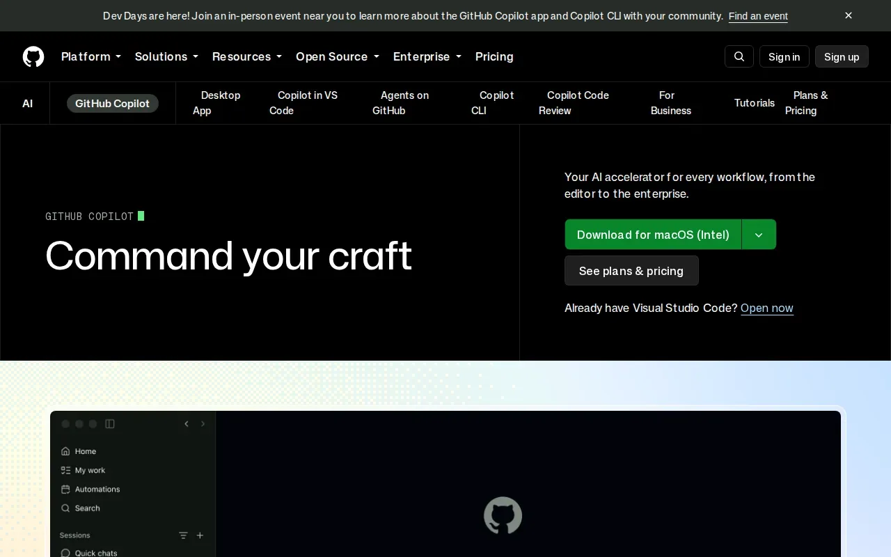 Screenshot of the GitHub Copilot website